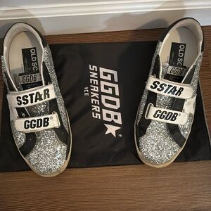 Golden Goose Old School Silver Glitter Velcro Sneaker